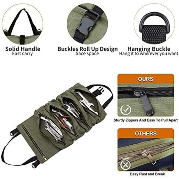 Super Roll Tool Roll,Multi-Purpose Roll Up Tool Bag, Wrench Roll,Canvas Tool - Picture 4 of 7